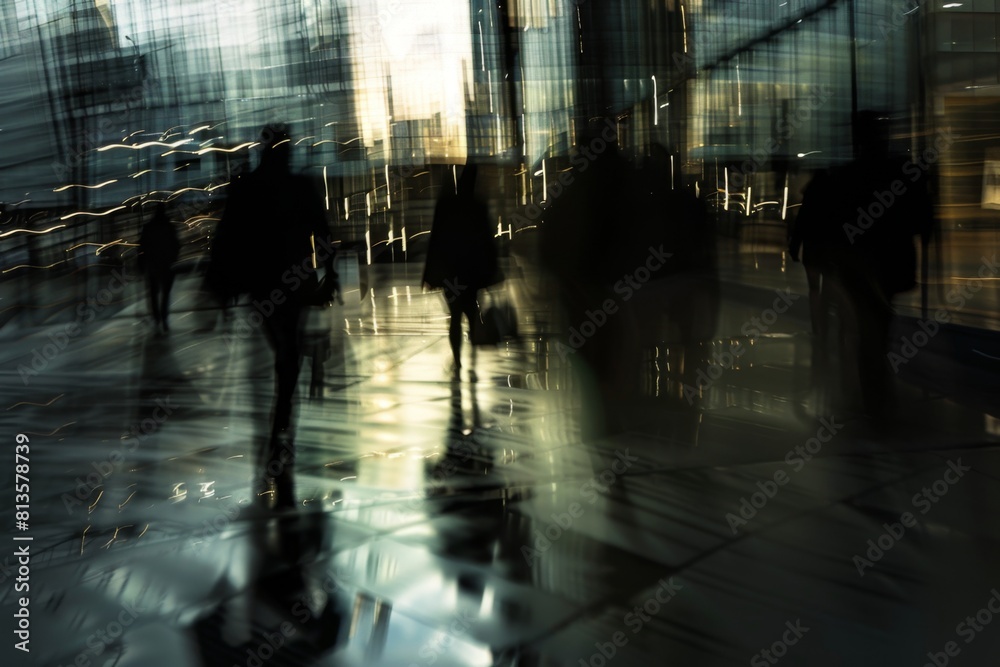 Blurred image of people walking in a city at night Blurred image of people walking in a city at night