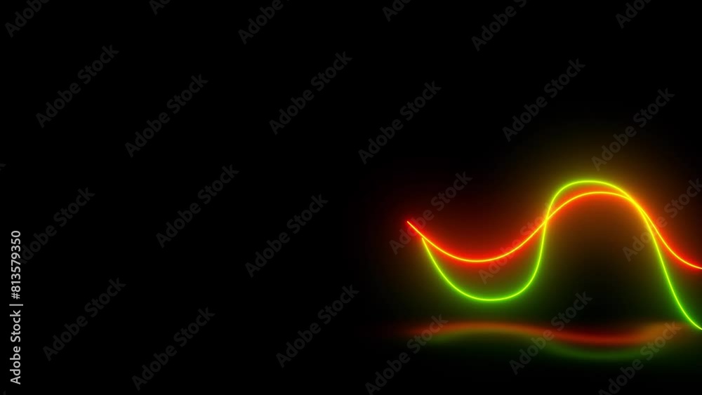 bright orange green black digital, cybertechnological, neon glowing background animation. smooth lines. sine waves