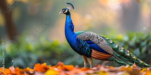 Peacock in the park, Thailand. (Pavo cristatus) photo