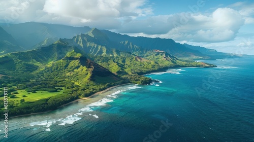 Aerial View of North Shore: Kauai, Hawaii Island Pacific Landscape photo