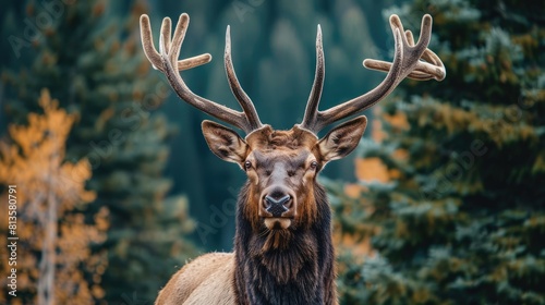 Majestic Elk with Impressive Antlers Roaming Through Lush Forest Canopy