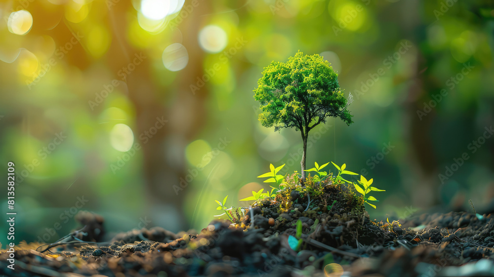 Plants growing, city background, environmental care
