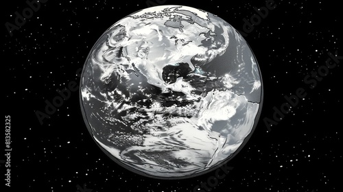 Scratch board imitation of the western hemisphere of the globe depicted with artistic flair in sketch engraving generative AI. Black and white illustration.