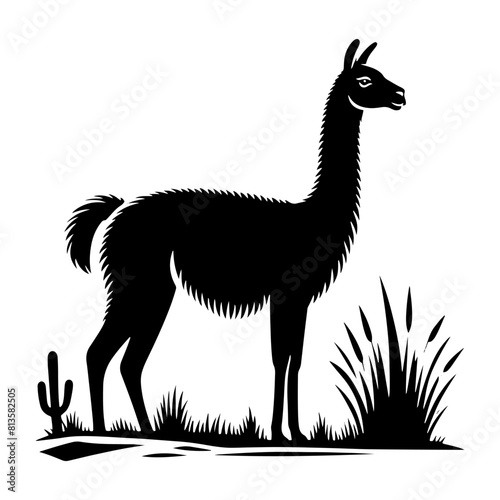 Highland Grace: Vector Vicuña Silhouette, Symbol of Elegance and Alpine Majesty- Minimalist Vicuna Vector- Vicuna Illustration.