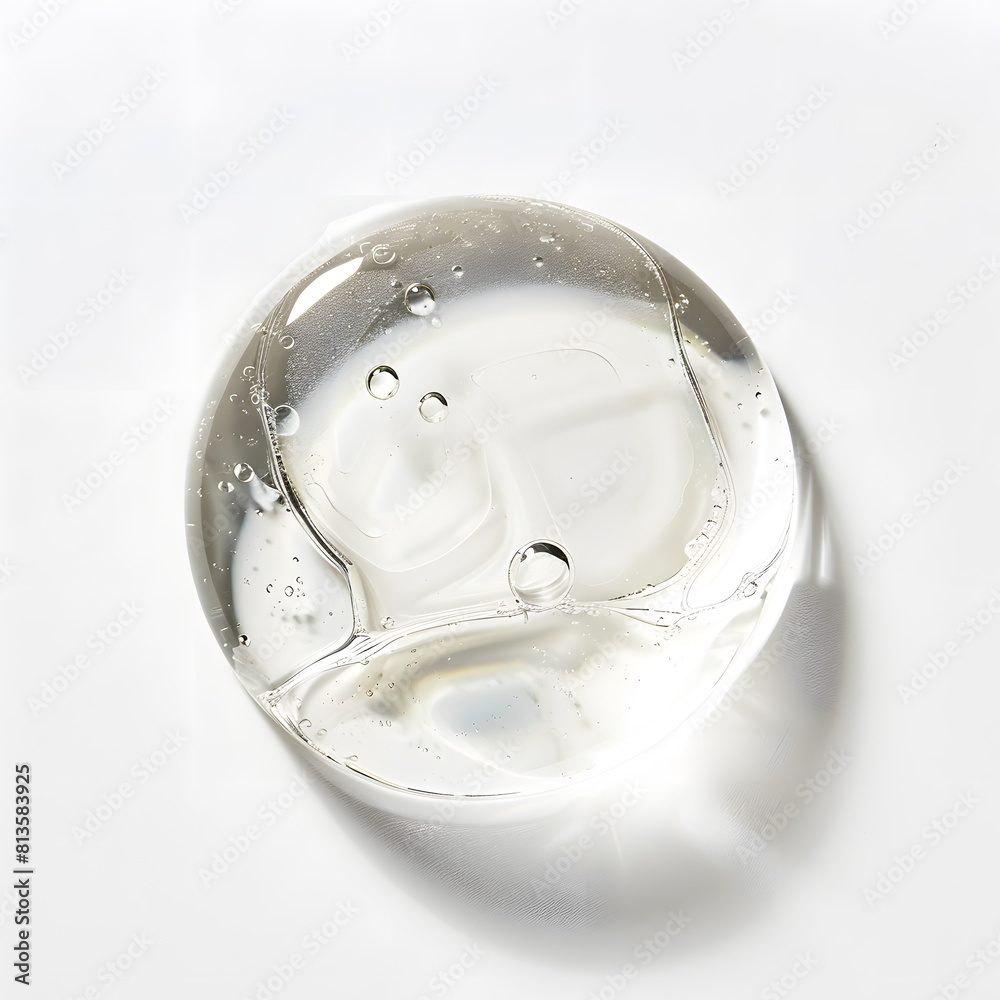 Face gel, transparent water gel swatch in the shape of a circle. Liquid circle swatch isolated on white background Face gel, transparent water gel swatch in the shape of a circle. Liquid circle swatch isolated on white background