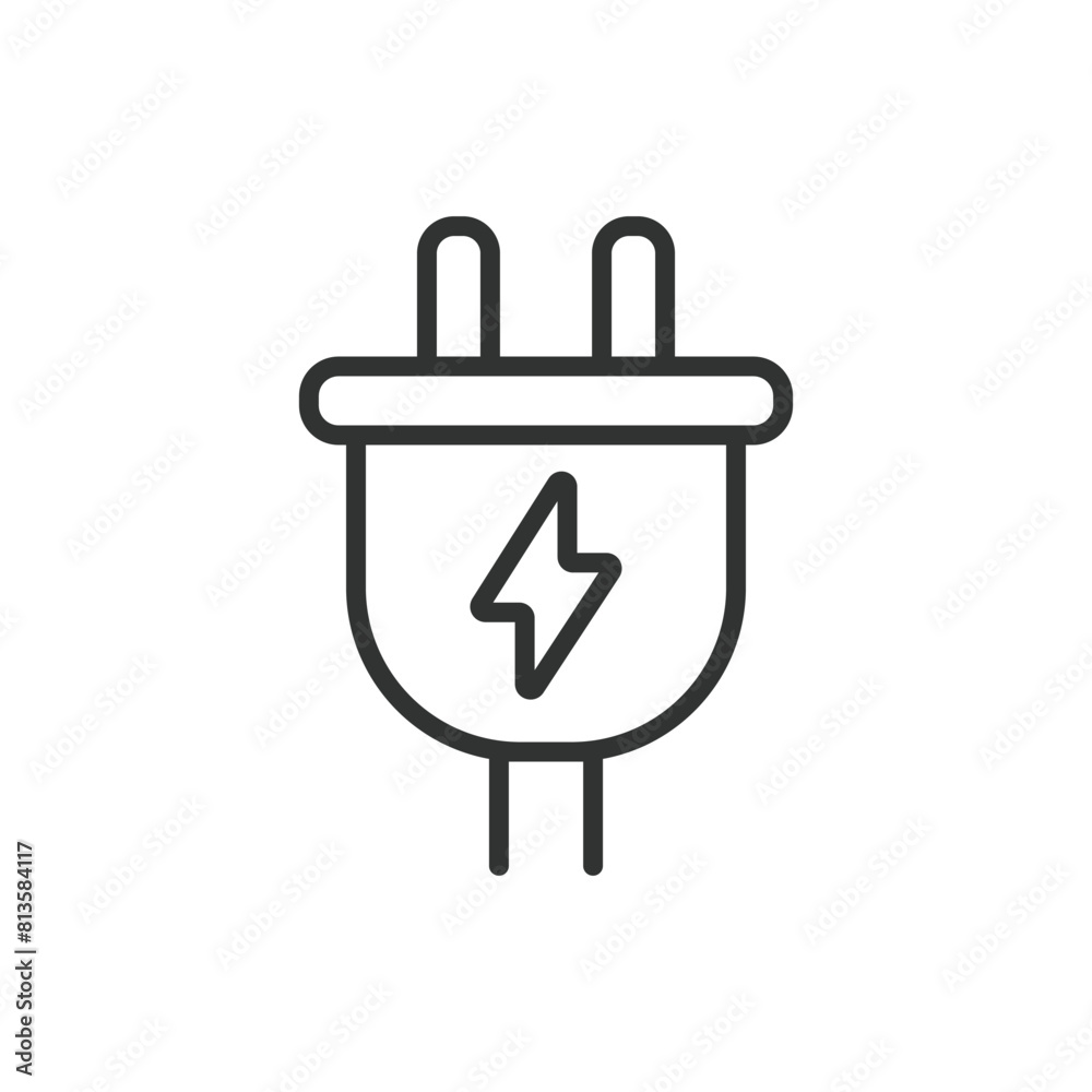 Electric plug, in line design, green. Electric, Plug, Power, Outlet, Socket, Connection, Adapter on white background vector. Electric plug editable stroke icon. Electric plug, in line design, green. Electric, Plug, Power, Outlet, Socket, Connection, Adapter on white background vector. Electric plug editable stroke icon.