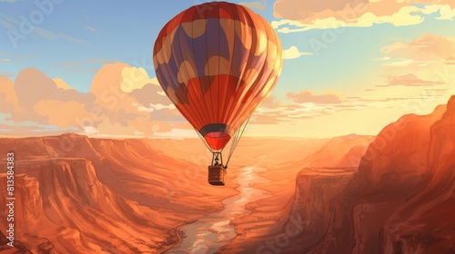 Quiet aquarium photo realistic illustration - Generative AI. Air, balloon, view, lake, mountain.
