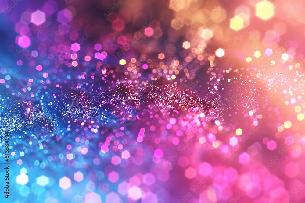 Abstract 3D background of vibrant hexagonal bokeh lights in blue and pink Abstract 3D background of vibrant hexagonal bokeh lights in blue and pink
