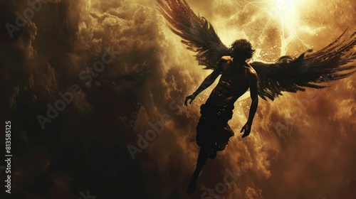 The angel Lucifer fall into the black abyss photo