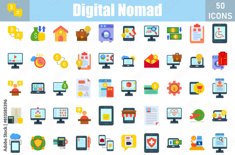Digital Nomad Icons Set.Web and mobile icons.Vector illustration Digital Nomad Icons Set.Web and mobile icons.Vector illustration