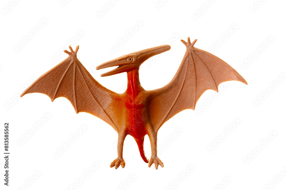 Plastic model of a pterosaur, a flying dinosaur, showcased against a clean white background