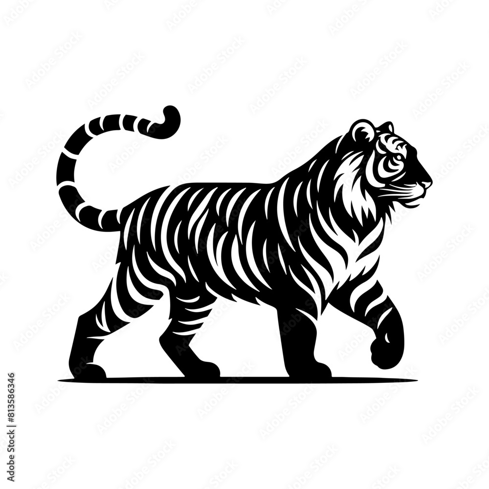 Fototapeta premium Jungle Sovereign: Vector Tiger Silhouette, Embodiment of Power and Majesty- Minimalist Tiger Vector- Tiger Illustration.
