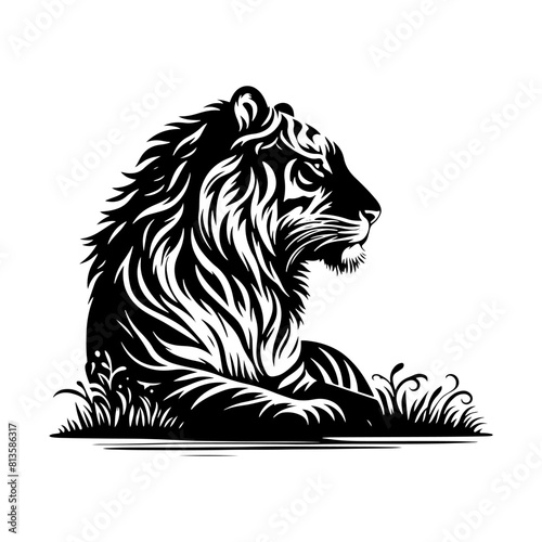 Jungle Sovereign: Vector Tiger Silhouette, Embodiment of Power and Majesty- Minimalist Tiger Vector- Tiger Illustration.