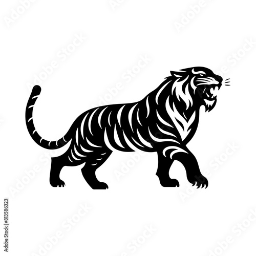 Jungle Sovereign: Vector Tiger Silhouette, Embodiment of Power and Majesty- Minimalist Tiger Vector- Tiger Illustration.