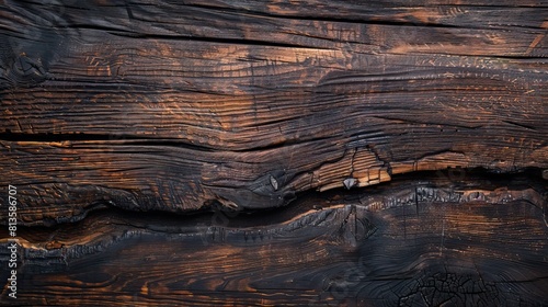 Charred wooden texture with intricate grain details and rich dark tones photo