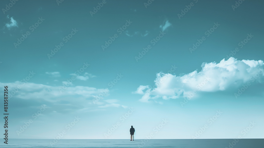 Fototapeta premium Cloudscape and hot air balloon in evening, gradient pastel and whimsical could in the sky, tree branches and sky people and landscape