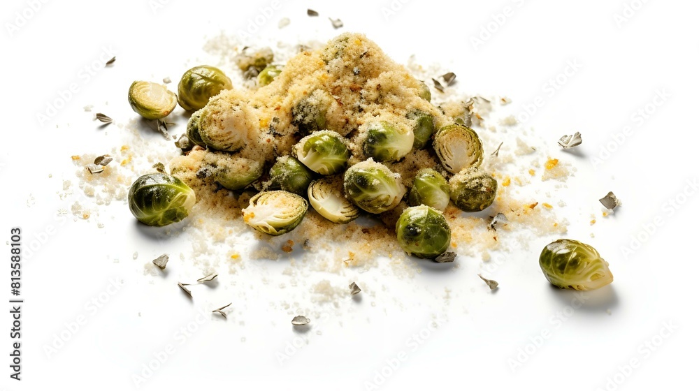 A heap of Brussels sprouts topped with Parmesan cheese, A heap of Brussels sprouts topped with Parmesan cheese,