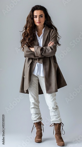 Fashionable Albanian Model Against Plain Backdrop, Fashionable, Albanian model, plain backdrop
