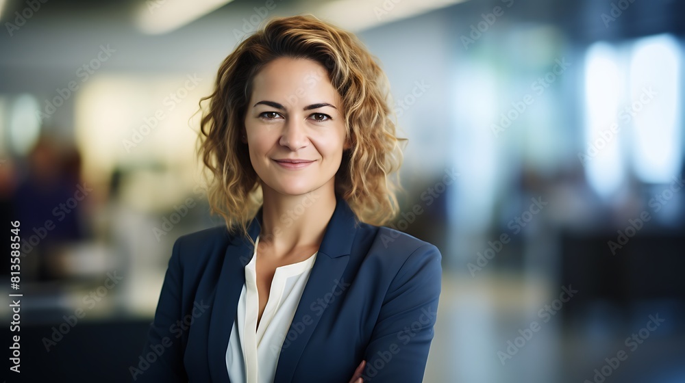 Fototapeta premium Female Executive Portrait in Blurred Office Background, Executive, portrait, blurred office