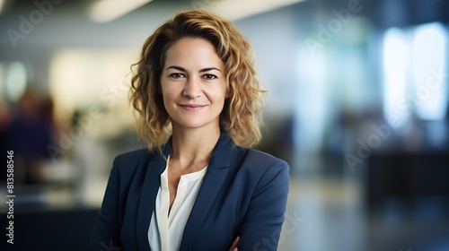 Female Executive Portrait in Blurred Office Background, Executive, portrait, blurred office