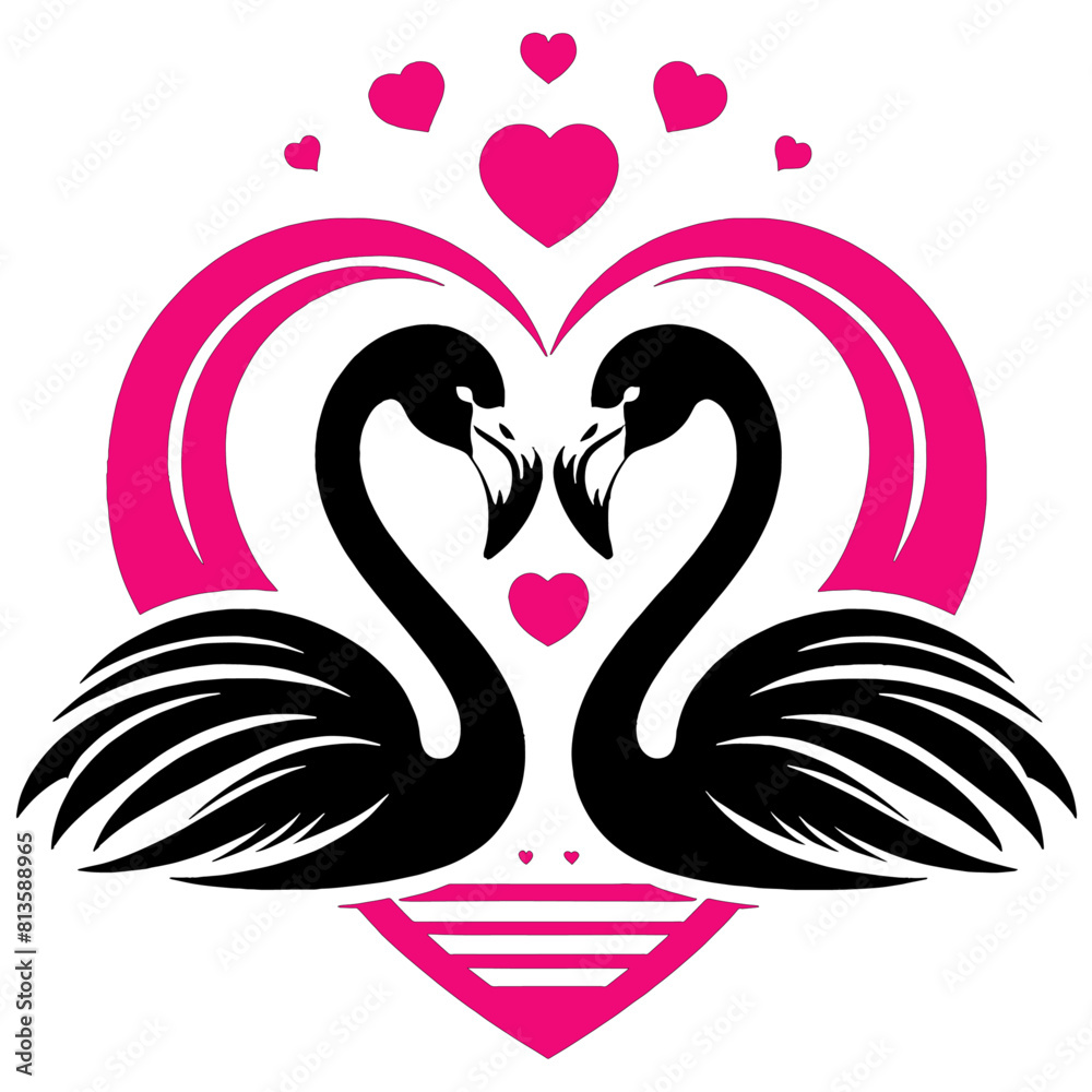 Fototapeta premium Elegant flamingo vector illustration with heart, perfect for Valentine's Day romance