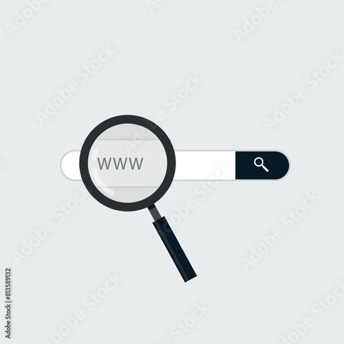 Search on the Internet. Web banner search bar and magnifying glass. Search for information