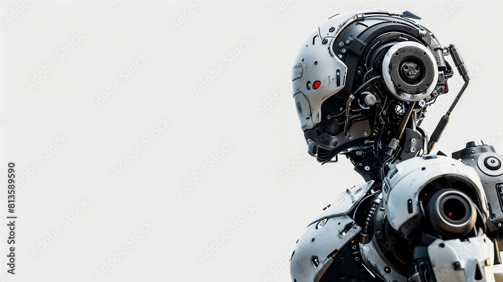 Humanoid futuristic robot with white background . Humanoid futuristic robot with white background .