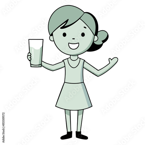 Beautiful Girl with Milk Glass Cartoon Character vector
