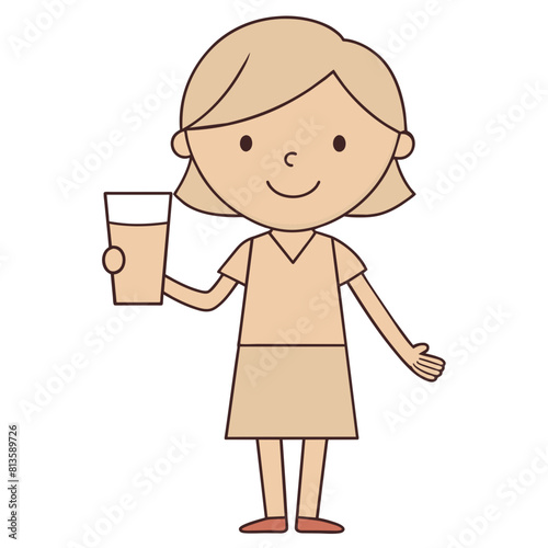 Beautiful Girl with Milk Glass Cartoon Character vector
