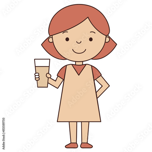 Beautiful Girl with Milk Glass Cartoon Character vector
