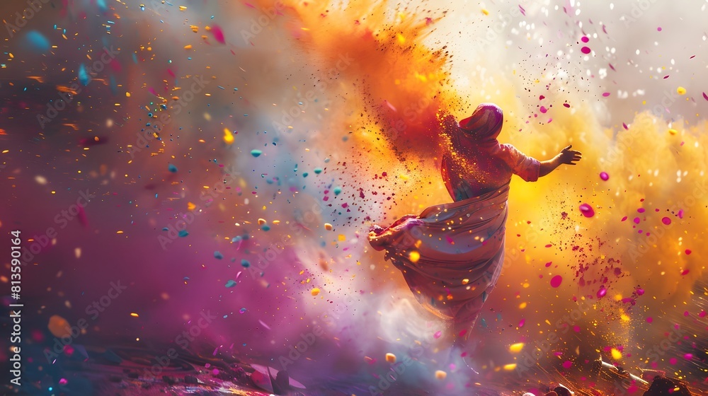 Holi celebration with colored powder explosion