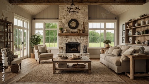 Farmhouse  country home interior design of modern living room
