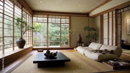 Japanese zen interior design of modern living room  home