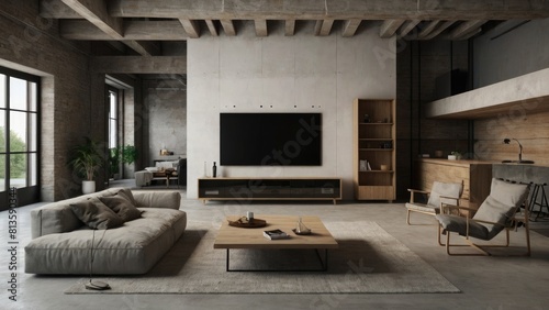 Loft interior design of modern living room  minimalist home with tv