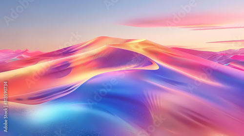 abstract desert mirage with a pink and blue sky and a red and pink cloud