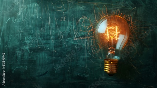 Spark of Inspiration: Unique Chalk Drawing of Light Bulb on Blackboard photo