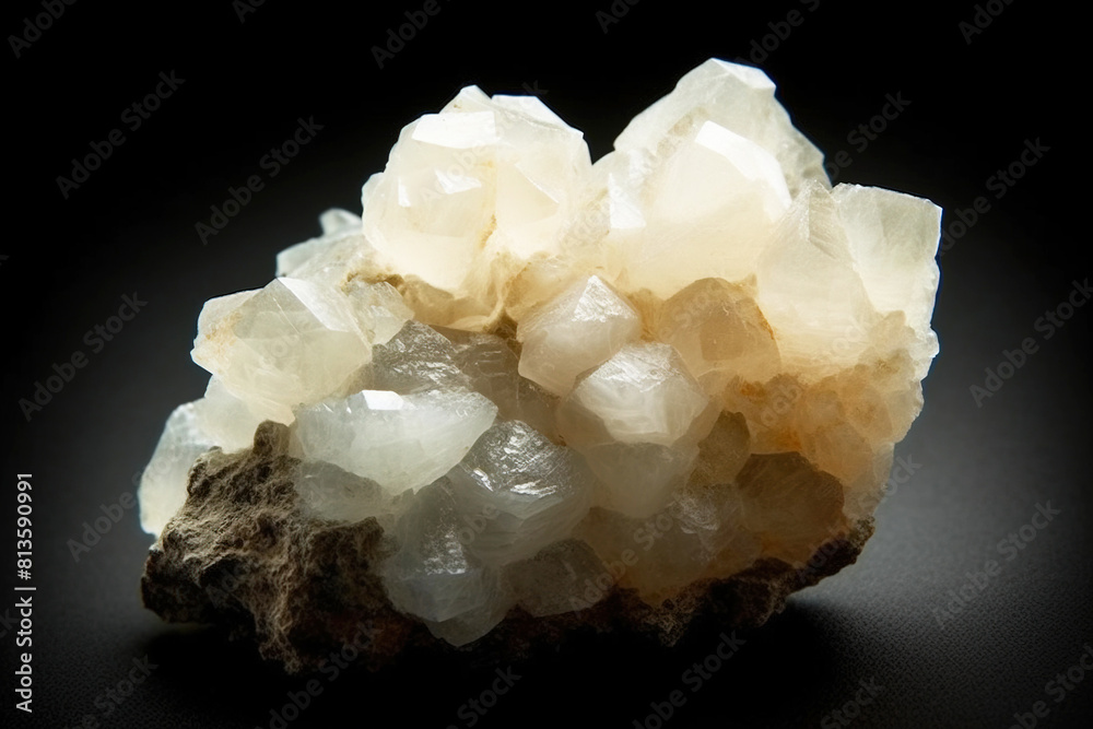 Calcite fossil mineral stone. Geological crystalline fossil. Dark background close-up. Calcite fossil mineral stone. Geological crystalline fossil. Dark background close-up.