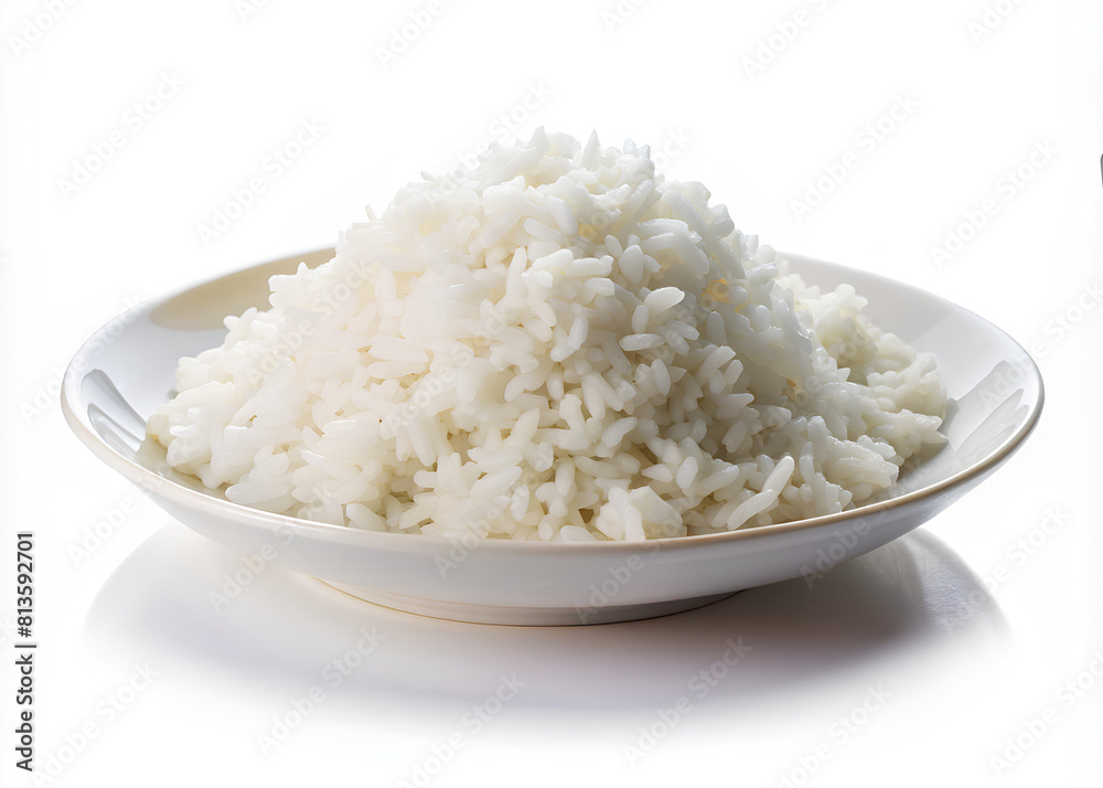 Rice in white plate isolated on white background Rice in white plate isolated on white background