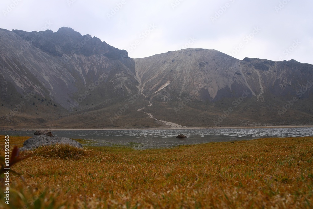 Low-angle of Nevado de Toluca stratovolcano in Mexico on a gloomy day Low-angle of Nevado de Toluca stratovolcano in Mexico on a gloomy day