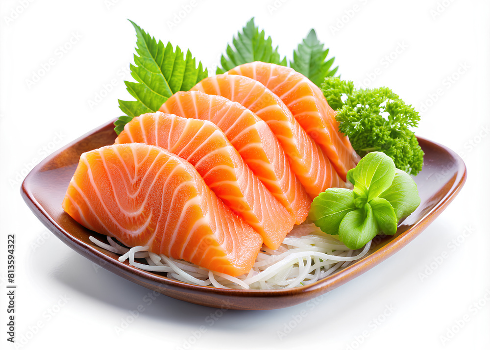 Salmon raw sashimi isolated on white background Salmon raw sashimi isolated on white background