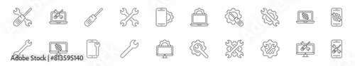 set of repair icon thin line style. tool wrench, spanner, gear, settings icon collections. vector illustration