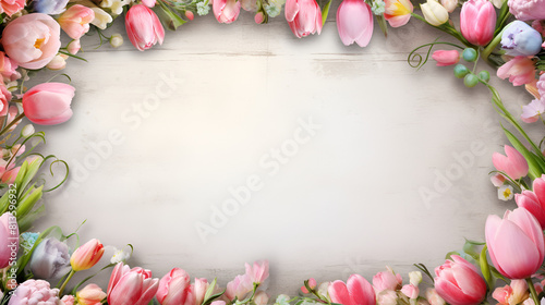 pink tulips on a wooden background ,frame, flower, pink, floral, card, flowers, rose, border, spring, design, leaf, nature, illustration #813596932