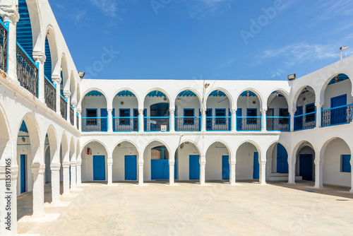 view of historic El Ghriba synagogue in Erriadh, on Djerba island. It is the oldest synagogue in Tunesoa, Djerba photo
