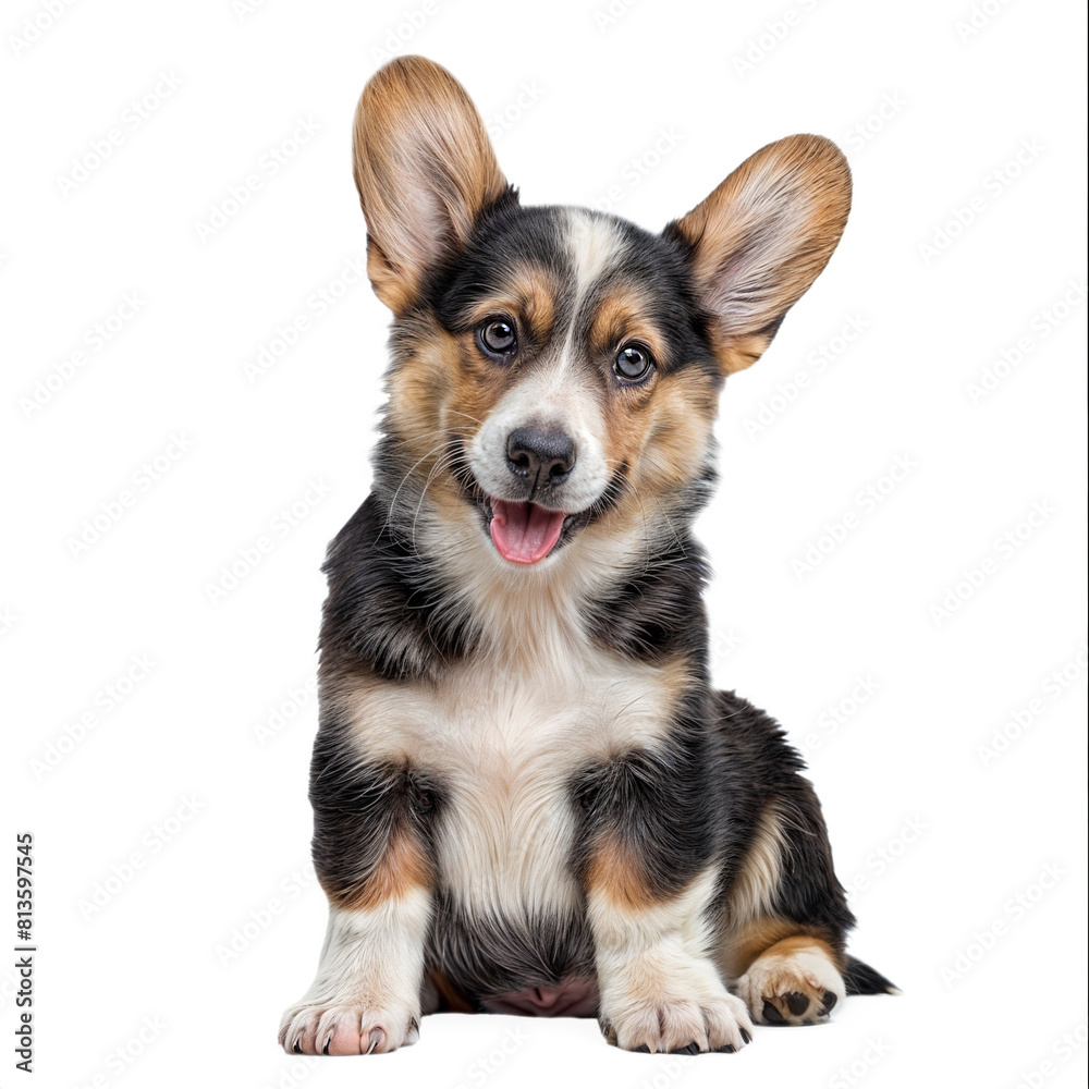 Happy Welsh Corgi puppy on a transparent background. PNG. Isolated.
