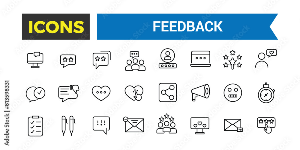 Feedback Outline Icon Collection. Web and UI icons set. Feedback Outline Icon Collection. Web and UI icons set.