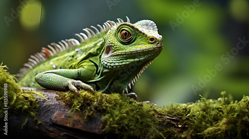 green iguana on a tree