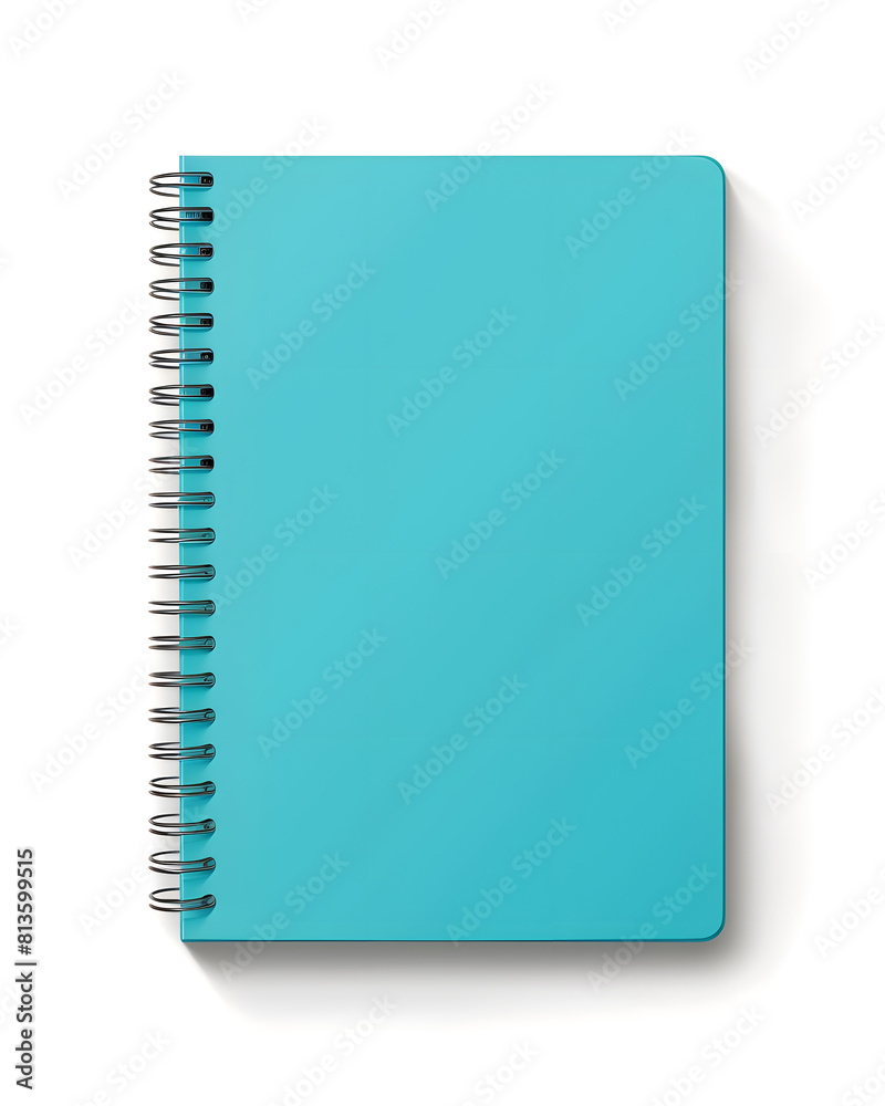 Turquoise color spiral notebook mockup isolated on white background Turquoise color spiral notebook mockup isolated on white background