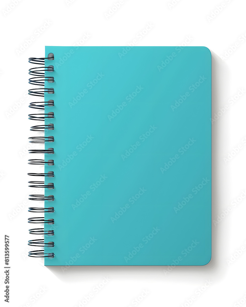 Turquoise color spiral notebook mockup isolated on white background