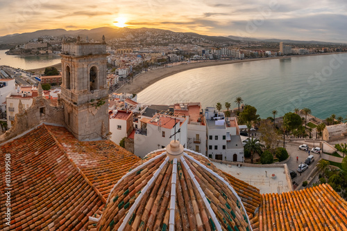 Peniscola cityscape seen from the Pope Lunas Castle, Valencian Community, Spain