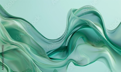 3d render of abstract green waves on light blue background